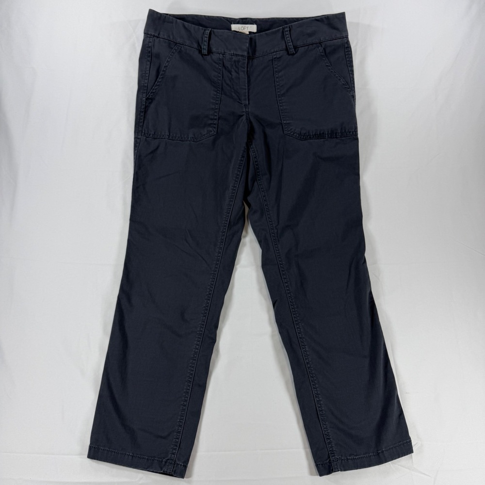 Loft‎ Womens 4P Utility Chino Pants Dark Gray Straight Leg Stretch Cotton 447442